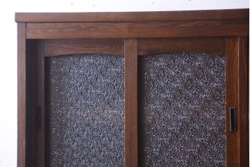 アンティーク家具　ダイヤガラス入り!作業台付き　古い木の和製アンティーク食器棚