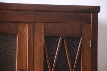 アンティーク家具　ダイヤガラス入り!作業台付き　古い木の和製アンティーク食器棚