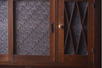 アンティーク家具　ダイヤガラス入り!作業台付き　古い木の和製アンティーク食器棚