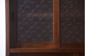 アンティーク家具　ダイヤガラス入り!作業台付き　古い木の和製アンティーク食器棚