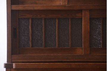 アンティーク家具　ダイヤガラス入り!作業台付き　古い木の和製アンティーク食器棚