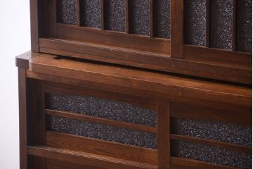 アンティーク家具　ダイヤガラス入り!作業台付き　古い木の和製アンティーク食器棚