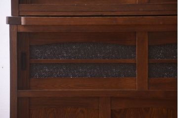 アンティーク家具　ダイヤガラス入り!作業台付き　古い木の和製アンティーク食器棚