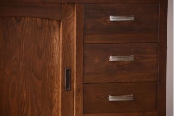 アンティーク家具　ダイヤガラス入り!作業台付き　古い木の和製アンティーク食器棚