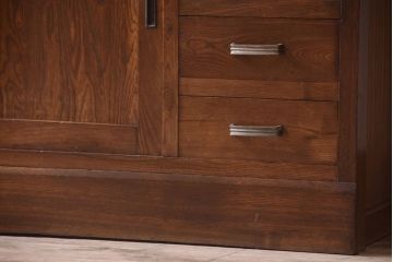 アンティーク家具　ダイヤガラス入り!作業台付き　古い木の和製アンティーク食器棚