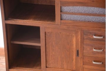 アンティーク家具　ダイヤガラス入り!作業台付き　古い木の和製アンティーク食器棚