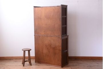 アンティーク家具　ダイヤガラス入り!作業台付き　古い木の和製アンティーク食器棚
