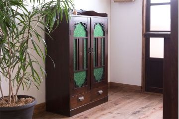 アンティーク家具　大正期　当時物色ガラス入りの高級品!和製アンティークの本箱(ブックケース)