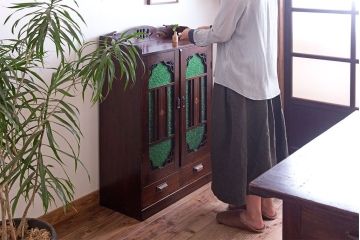 アンティーク家具　大正期　当時物色ガラス入りの高級品!和製アンティークの本箱(ブックケース)