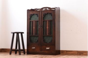 アンティーク家具　大正期　当時物色ガラス入りの高級品!和製アンティークの本箱(ブックケース)