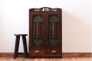 アンティーク家具　大正期　当時物色ガラス入りの高級品!和製アンティークの本箱(ブックケース)