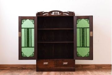 アンティーク家具　大正期　当時物色ガラス入りの高級品!和製アンティークの本箱(ブックケース)