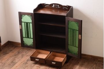 アンティーク家具　大正期　当時物色ガラス入りの高級品!和製アンティークの本箱(ブックケース)