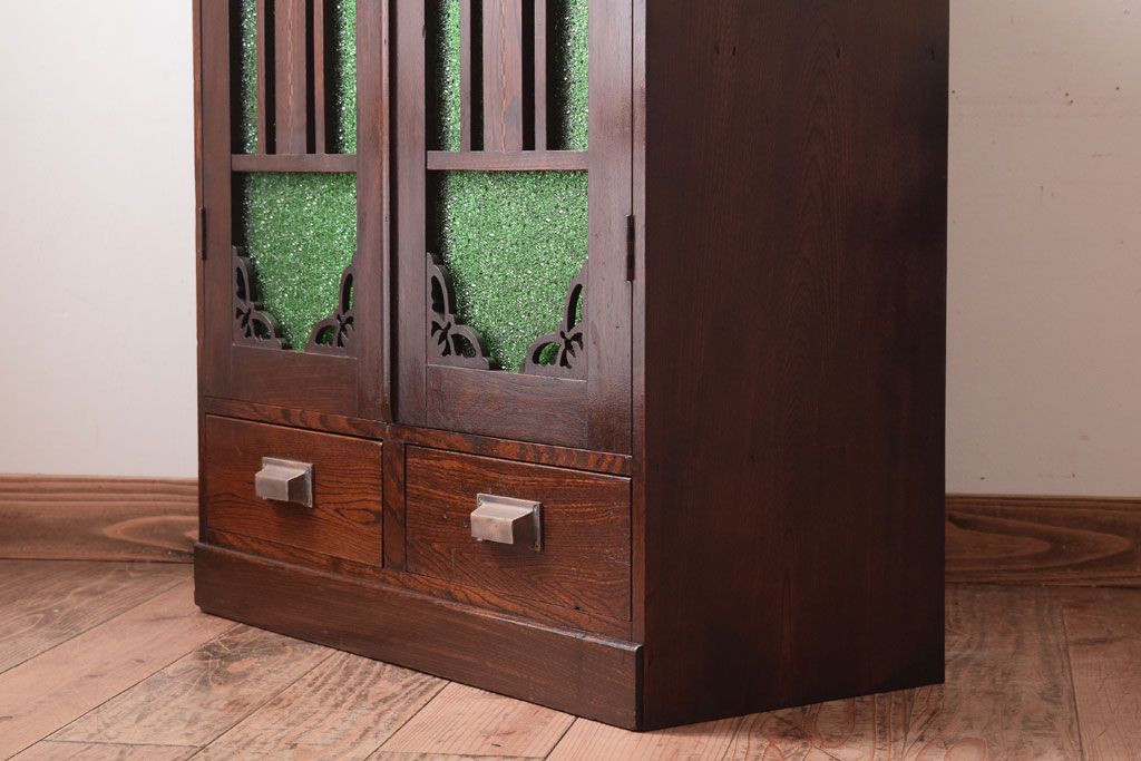 アンティーク家具　大正期　当時物色ガラス入りの高級品!和製アンティークの本箱(ブックケース)