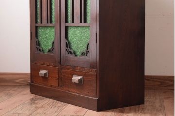 アンティーク家具　大正期　当時物色ガラス入りの高級品!和製アンティークの本箱(ブックケース)