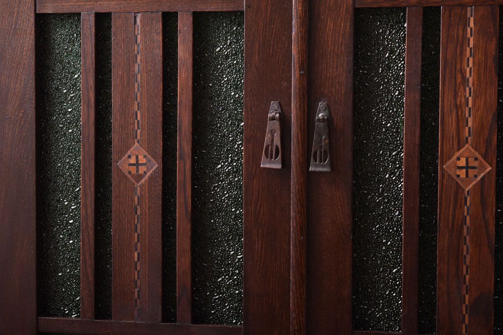 アンティーク家具　大正期　当時物色ガラス入りの高級品!和製アンティークの本箱(ブックケース)