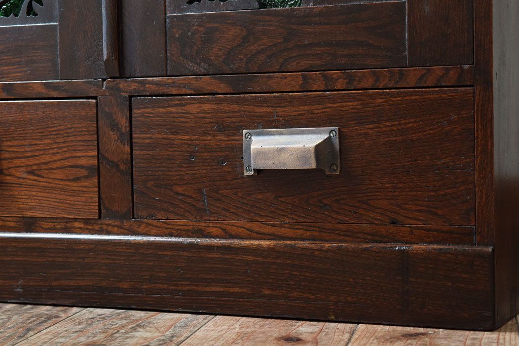 アンティーク家具　大正期　当時物色ガラス入りの高級品!和製アンティークの本箱(ブックケース)