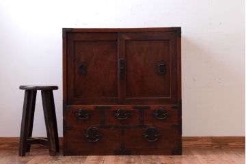 アンティーク家具　三方欅材!上質な和製アンティーク帳場箪笥