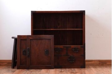 アンティーク家具　三方欅材!上質な和製アンティーク帳場箪笥