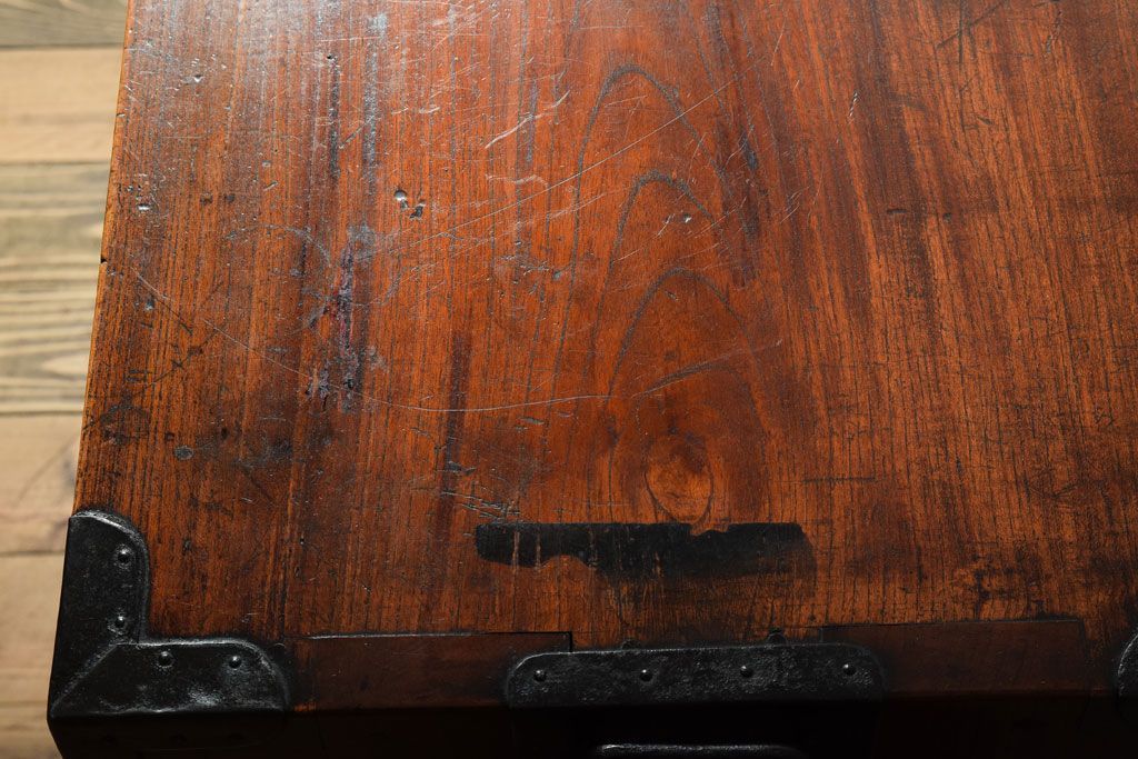 アンティーク家具　三方欅材!上質な和製アンティーク帳場箪笥