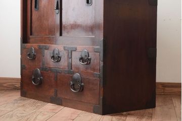 アンティーク家具　三方欅材!上質な和製アンティーク帳場箪笥