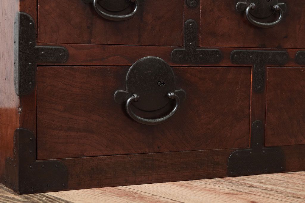 アンティーク家具　三方欅材!上質な和製アンティーク帳場箪笥