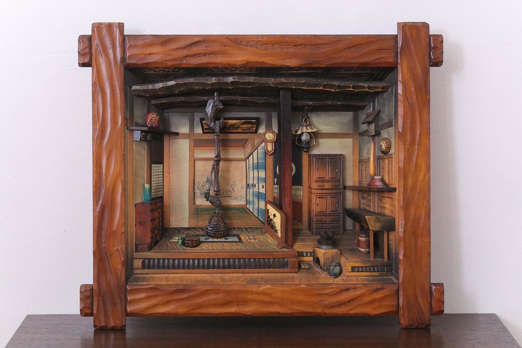 木彫り 民芸品 遠近法応用額 古民家の風景　昭和レトロ　壁掛け インテリア 木彫り 民芸品 遠近法応用額 古民家の風景 昭和レトロ 壁掛け