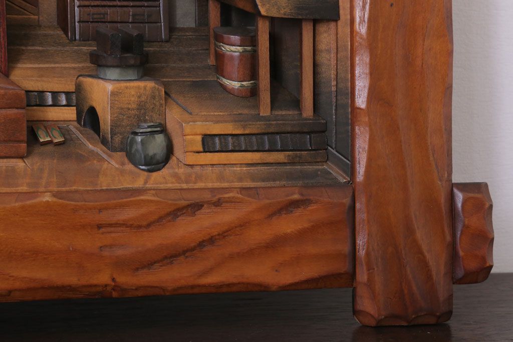 民芸品　遠近法応用額　古民家の風景　木彫り 公式】アンティーク家具ラフジュ工房商品詳細ページ民芸品 遠近