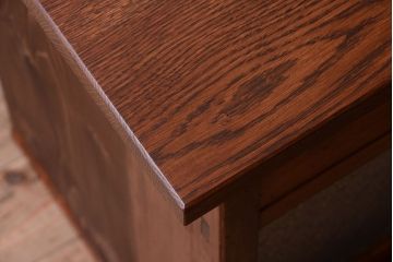 ダイヤガラス!ナラ材天板のリメイク品　アンティークのカウンターテーブル(収納棚・戸棚)