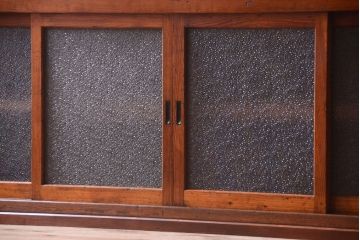 ダイヤガラス!ナラ材天板のリメイク品　アンティークのカウンターテーブル(収納棚・戸棚)