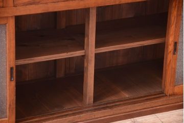 ダイヤガラス!ナラ材天板のリメイク品　アンティークのカウンターテーブル(収納棚・戸棚)