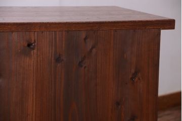 ダイヤガラス!ナラ材天板のリメイク品　アンティークのカウンターテーブル(収納棚・戸棚)