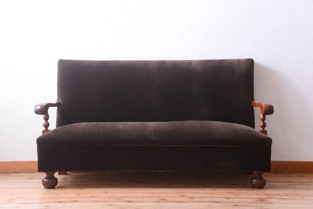 アンティーク家具　ナラ材製!2.5人掛けアンティークアームソファ