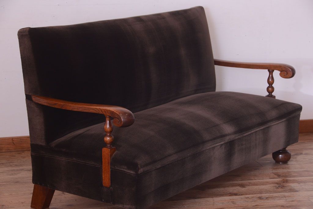 アンティーク家具　ナラ材製!2.5人掛けアンティークアームソファ