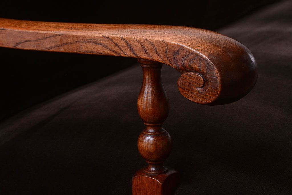 アンティーク家具　ナラ材製!2.5人掛けアンティークアームソファ