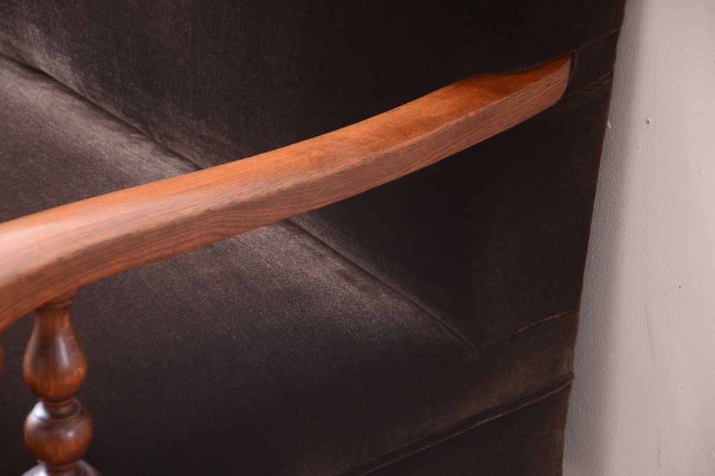 アンティーク家具　ナラ材製!2.5人掛けアンティークアームソファ