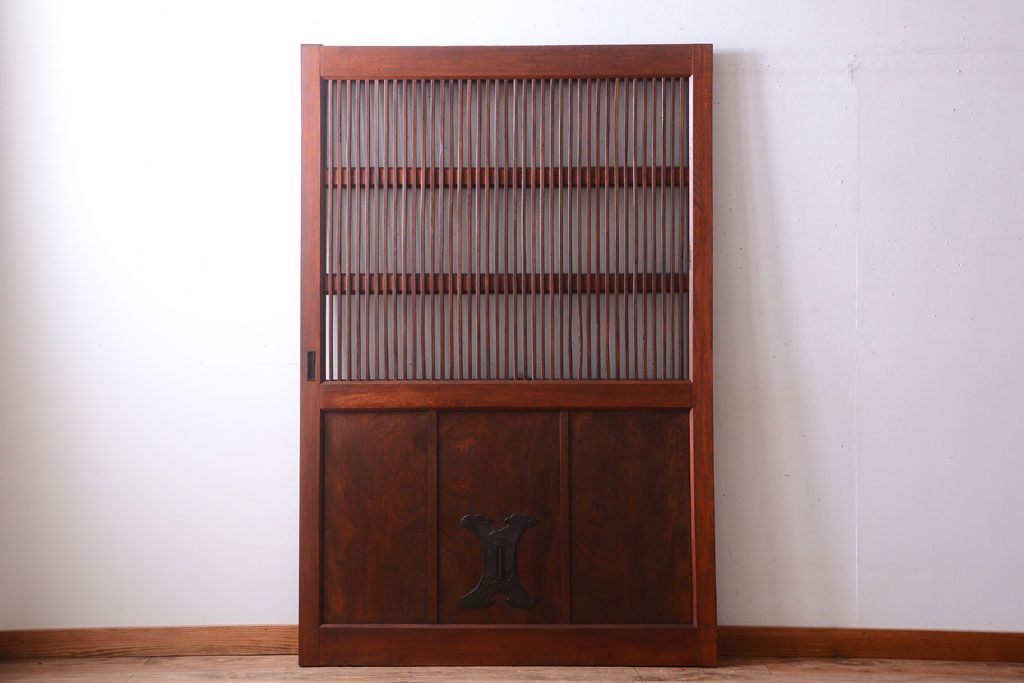 古民具・骨董　総欅　裏ガラス入りのアンティーク格子蔵戸(2)(玄関戸)