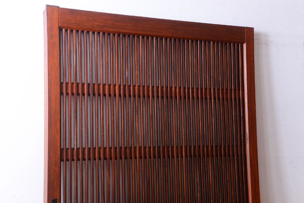 古民具・骨董　総欅　裏ガラス入りのアンティーク格子蔵戸(2)(玄関戸)