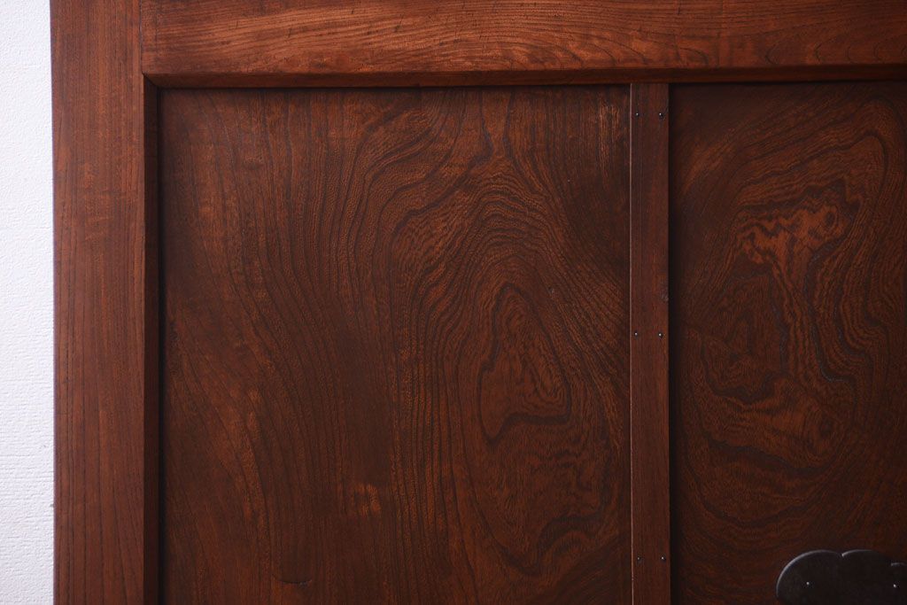 古民具・骨董　総欅　裏ガラス入りのアンティーク格子蔵戸(2)(玄関戸)