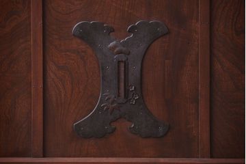 古民具・骨董　総欅　裏ガラス入りのアンティーク格子蔵戸(2)(玄関戸)