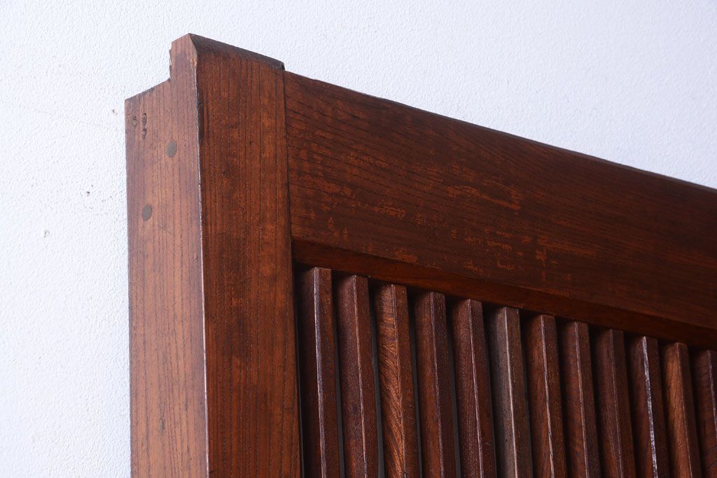 古民具・骨董　総欅　裏ガラス入りのアンティーク格子蔵戸(2)(玄関戸)