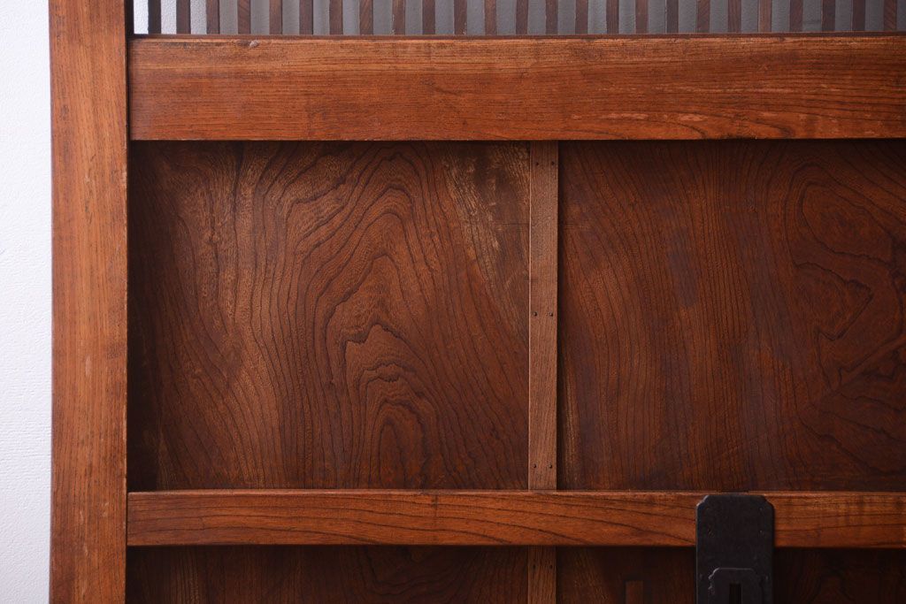 古民具・骨董　総欅　裏ガラス入りのアンティーク格子蔵戸(2)(玄関戸)