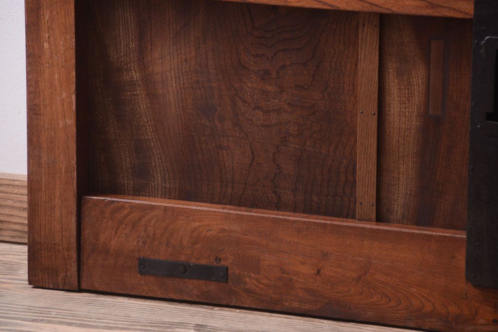 古民具・骨董　総欅　裏ガラス入りのアンティーク格子蔵戸(2)(玄関戸)