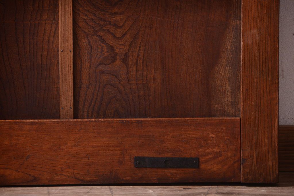 古民具・骨董　総欅　裏ガラス入りのアンティーク格子蔵戸(2)(玄関戸)