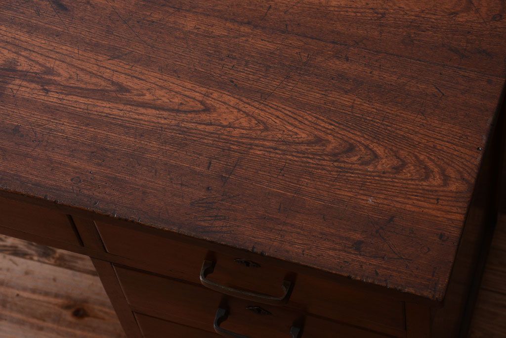 アンティーク家具　古い木製のシンプルなアンティーク片袖机