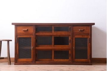 アンティーク家具　ナラ材天板のリメイク品　アンティークのカウンターテーブル(収納棚・戸棚)