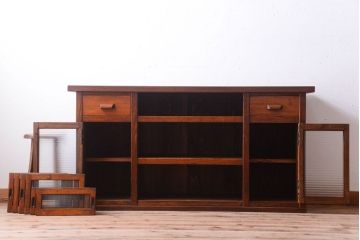 アンティーク家具　ナラ材天板のリメイク品　アンティークのカウンターテーブル(収納棚・戸棚)