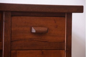 アンティーク家具　ナラ材天板のリメイク品　アンティークのカウンターテーブル(収納棚・戸棚)