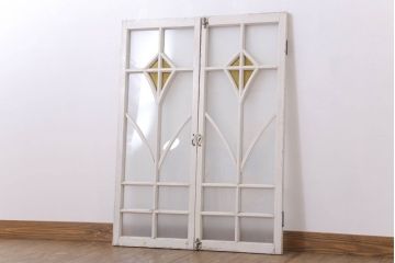 当時物色ガラス入り!大正期のペイントガラス戸2枚(窓)(1)