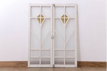 当時物色ガラス入り!大正期のペイントガラス戸2枚(窓)(1)